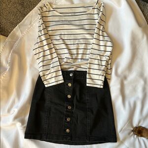 Black Button-Up Denim Skirt and top